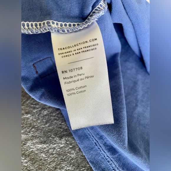 Tea Collection long sleeve shirt, blue and white with a butterfly on the chest - Picture 3 of 4